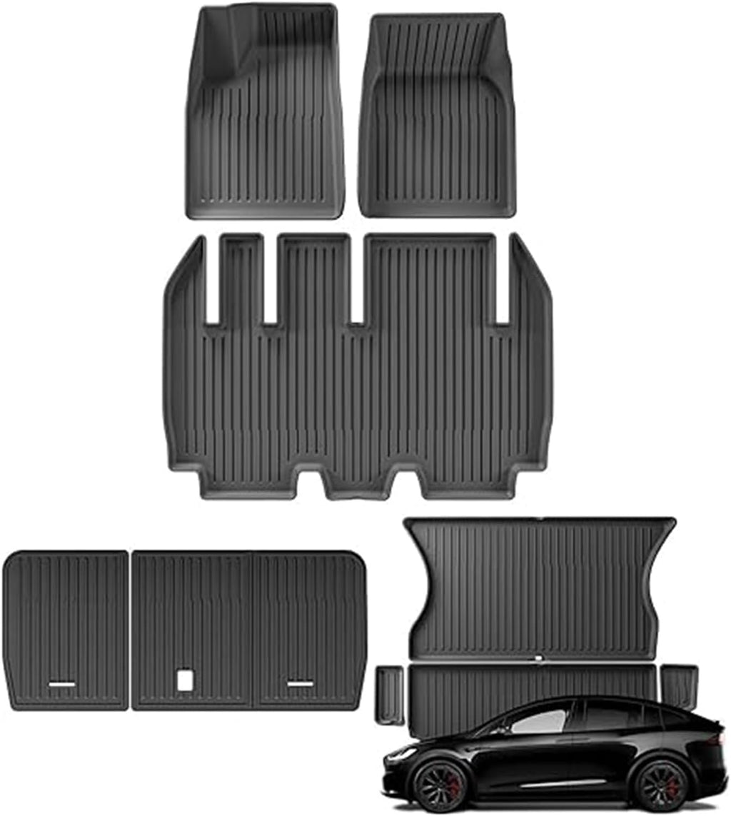Compatible for Tesla Model X 2024 5/6/7 Seat TPE 3D Car Floor Mats Cargo Liner Trunk Pad Waterproof Protective Left Rudder(5seats 9PCS)