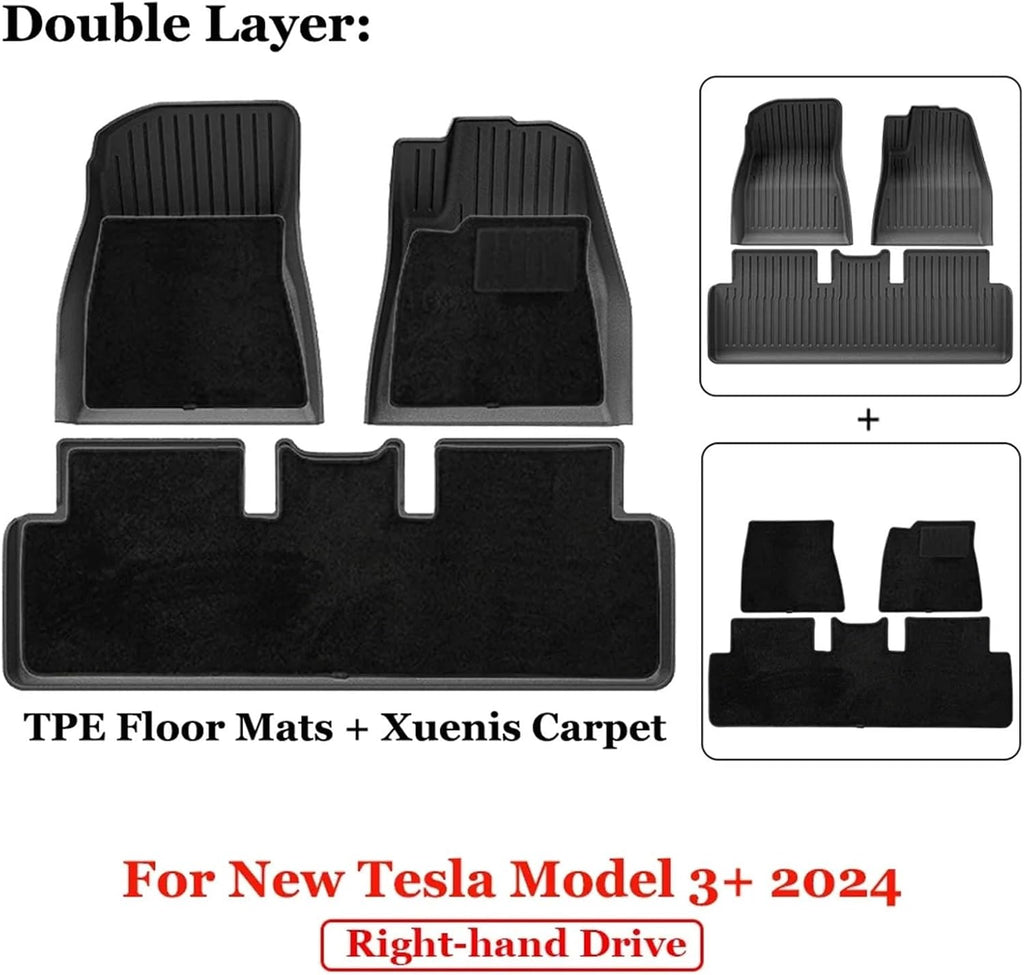 for 2024 2025 Tesla Model 3 Highland Floor Mats TPE All Weather Front Rear Cargo Liner Mat Waterproof Anti-Slip Accessories(2024 M3 FMD RHD)
