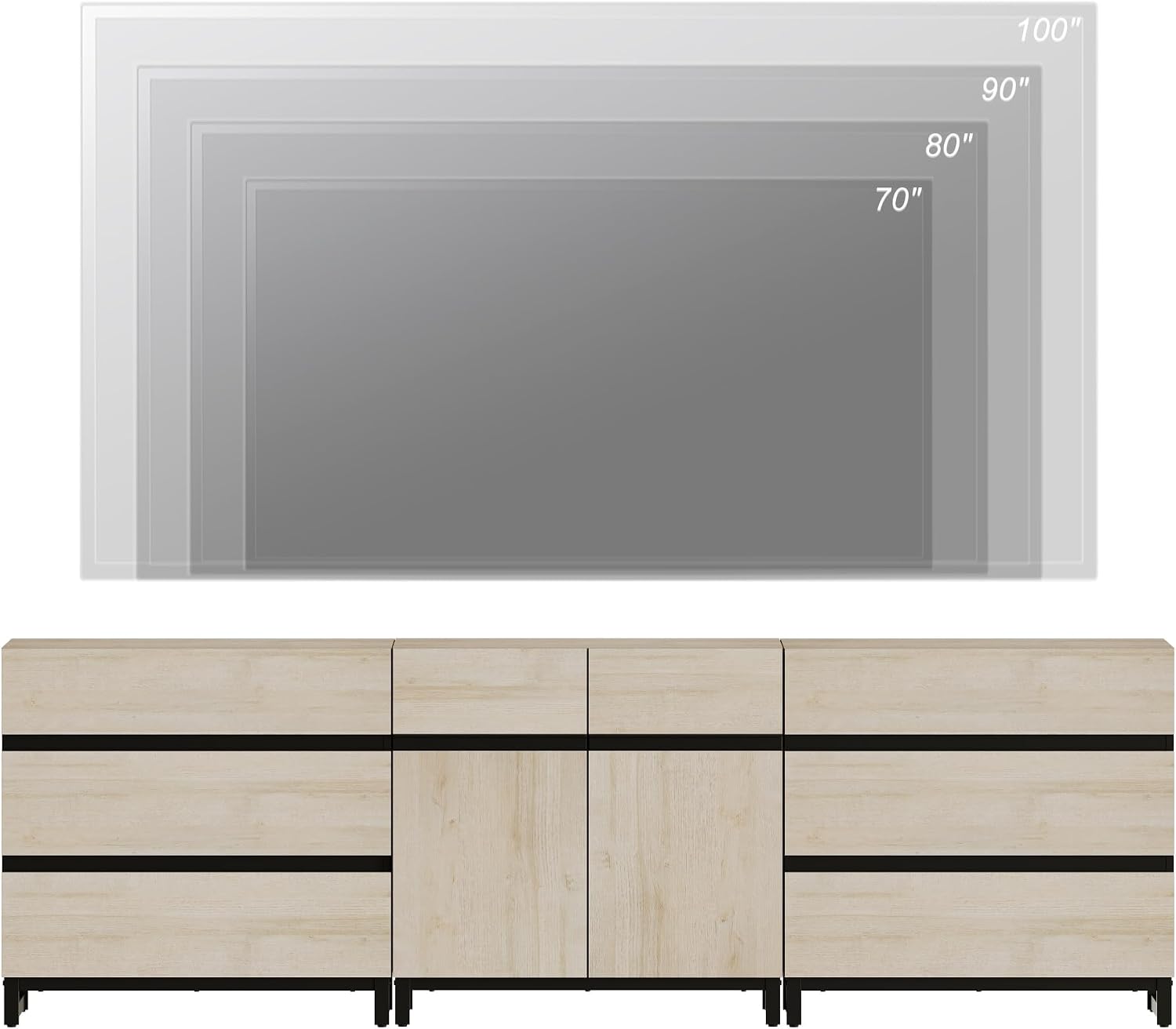 WAMPAT Modern TV Stand for TVs up to 100 Inch, 3-in-1 TV Console with Adjustable Shelves and 6 Drawers, Media Console for Living Room and Bedroom, Light Oak