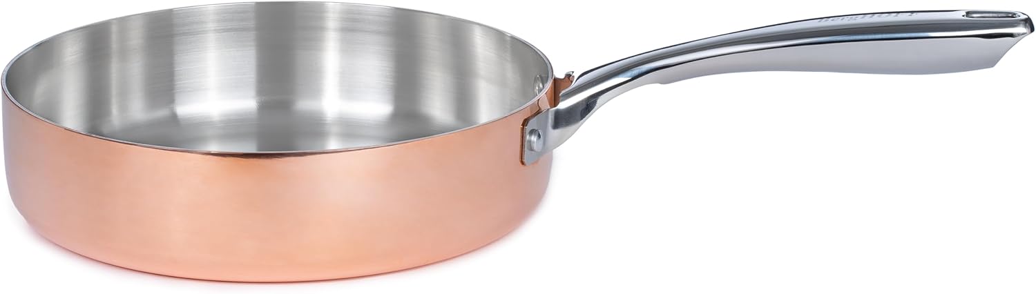 BergHOFF Vintage 15Pc Tri-Ply Copper Cookware Set With Stainless Steel Lids, 10Pc 18/10 Stainless Steel Pots and Pans and 5Pc Bamboo Utensil Set Long Ergonomic Shaped Handle 3-layer Base, Polished