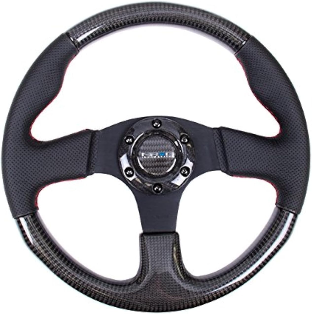 NRG Innovations NRG-ST-310CFRS Carbon Fiber Steering Wheel, 315mm with Red Stitching, Perforated Leather Trim