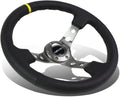 NRG Innovations RST-006GM-Y Black Leather Gun Metal 6-Bolt Spoke Reinforce Racing Steering Wheel
