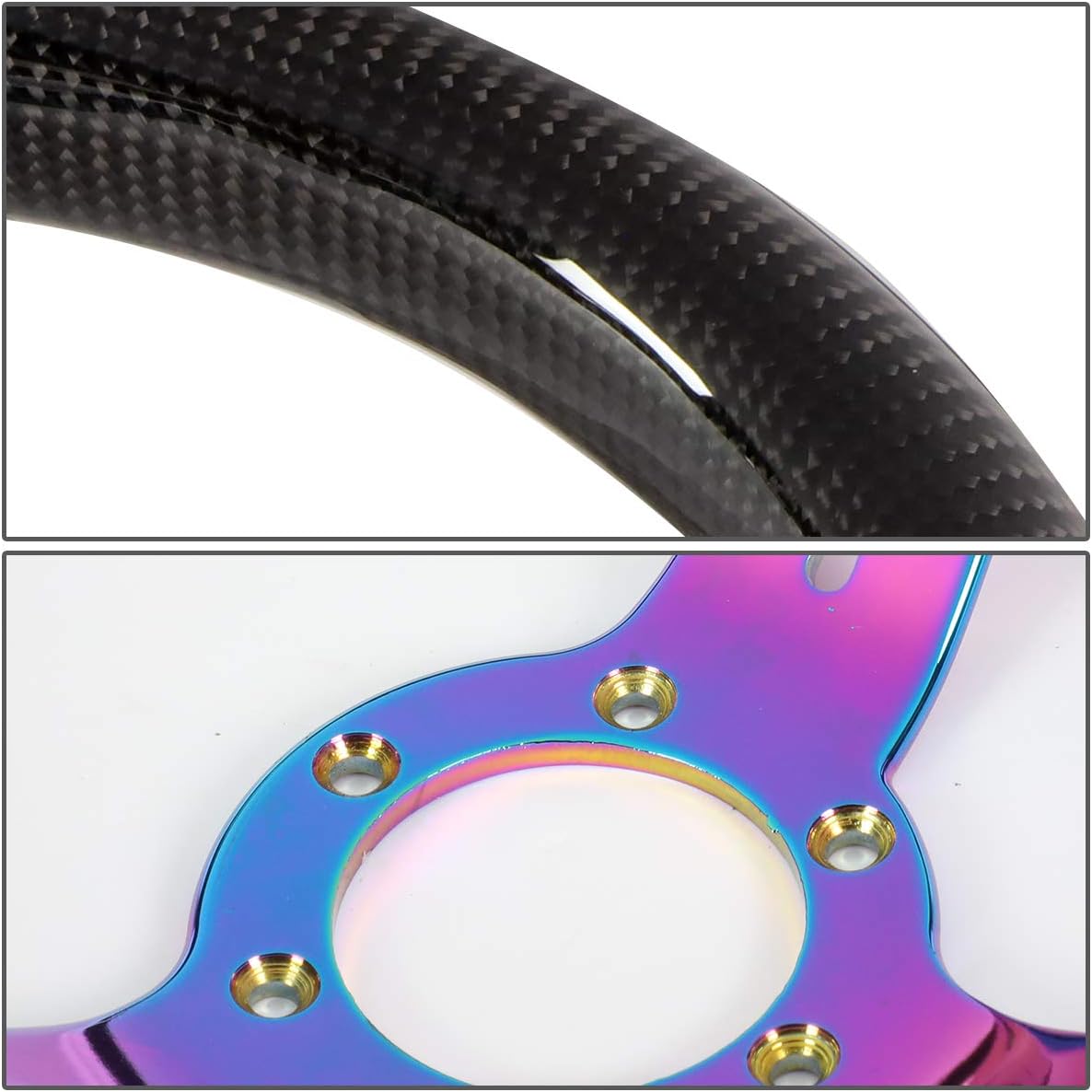 NRG Innovations NRG-ST-010MC-CF Carbon Fiber Steering Wheel 350mm 1.5' Deep Dish with Neochrome Center Spoke