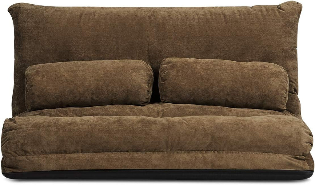 Giantex Adjustable Floor Sofa Couch with 2 Pillows, Multi-Functional 6-Position Foldable Lazy Sofa Sleeper Bed, Multi-Functional Suede Floor Seating Sofa for Reading Gaming (Coffee)