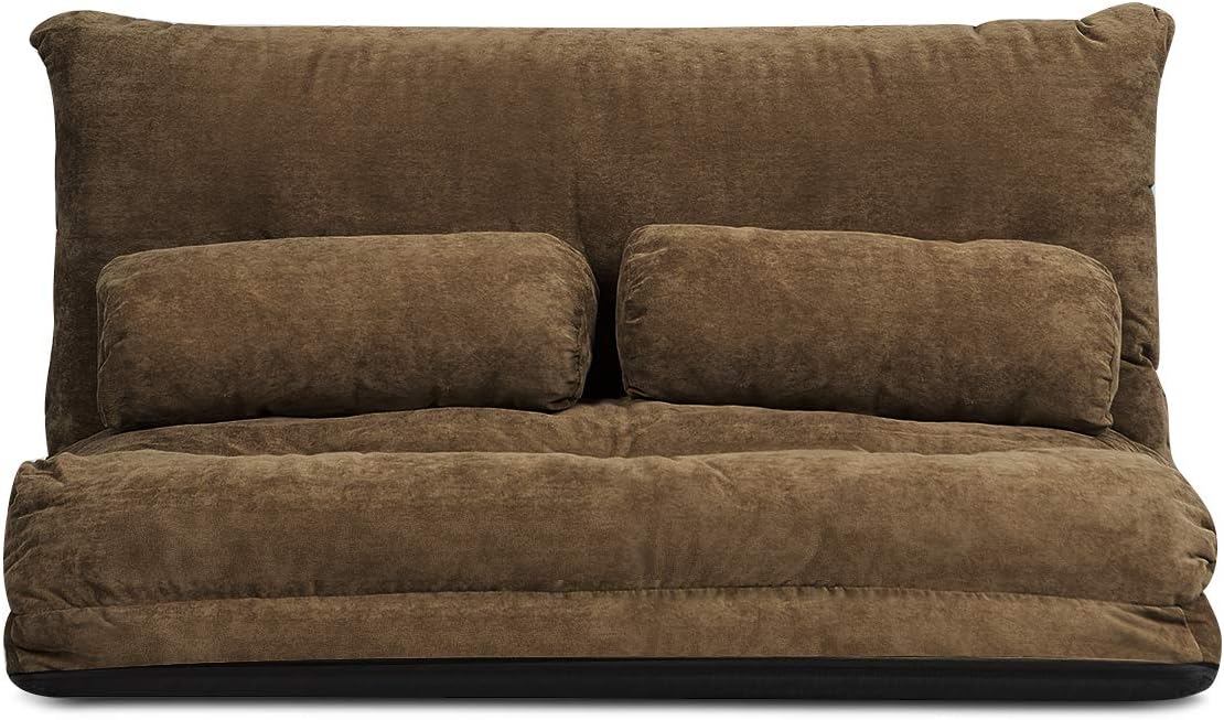 Giantex Adjustable Floor Sofa Couch with 2 Pillows, Multi-Functional 6-Position Foldable Lazy Sofa Sleeper Bed, Multi-Functional Suede Floor Seating Sofa for Reading Gaming (Coffee)