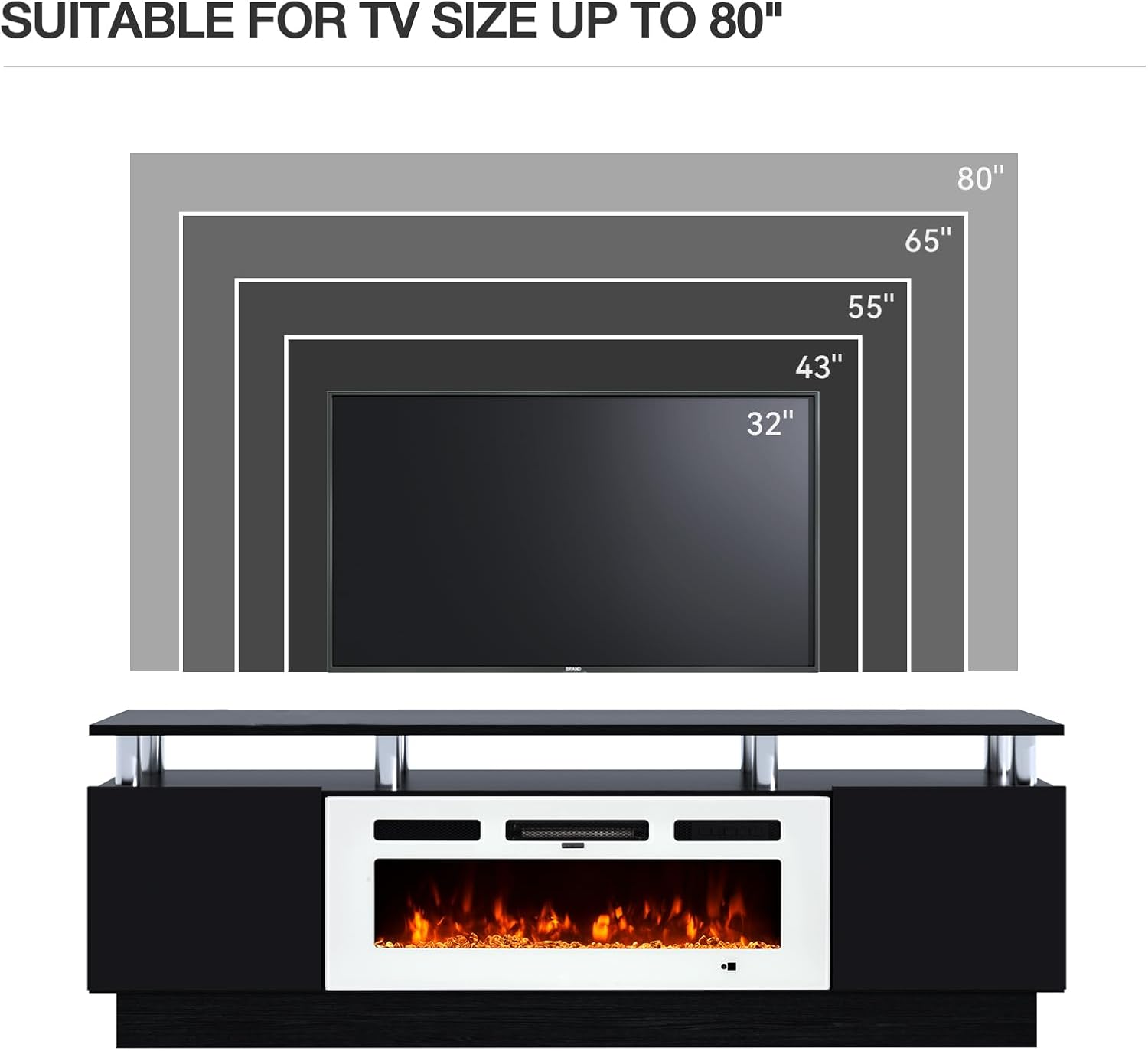 MXV 70' Fireplace TV Stand, Modern Entertainment Center & 36 Inch Electric Fireplace with Remote Control, LED Light, Fire Place Tv Stand for Living Room for TVs up to 80', Black + White