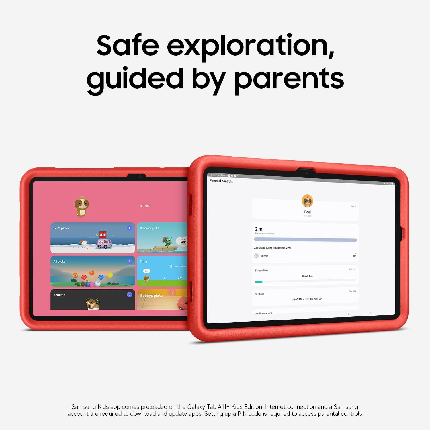 Samsung Galaxy Tab A11+ Kids Edition, 128 GB Android Tablet, Large Display, Durable, Slim, Light, Long Battery Life, US Version, Red