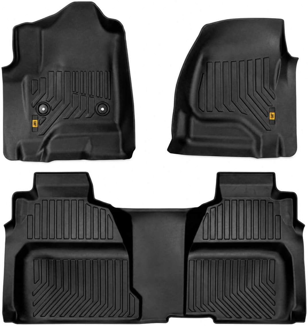 CAT® JustFit™ 3D Custom Fit Floor Mats for Chevy Silverado 1500 Crew Cab 2014-2018, Full Set Front & Rear, Heavy Duty Rubber Floor Liners Laser Measured, Silverado Accessories