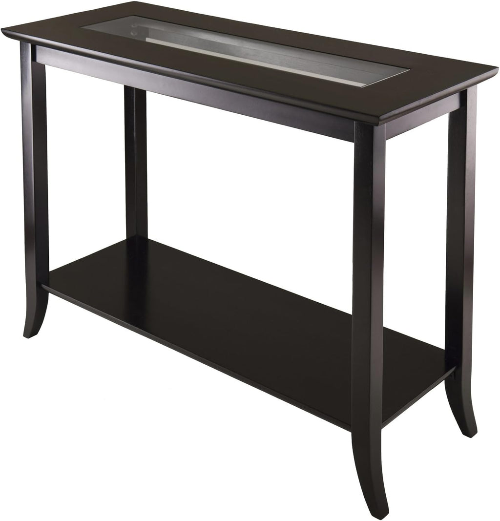 Winsome Genoa Console Table with Glass Top and Shelf in Espresso, Thin Entryway Table for Hallway, Living Room, Elegant Furniture for Any Home Decor