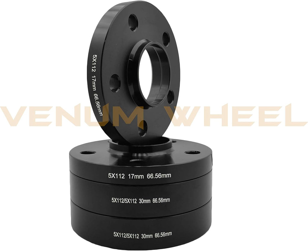 4 Pc 5x112 MM Hub Centric 17 MM & 30 MM Wheel Spacers 66.6 Wheel Bore + Black M14x1.5 Conical Spline Tuner Bolts Aftermarket Wheels Works with Audi 2009 + A4 A5 A6 A7 A8 S4 S5 S6 S7
