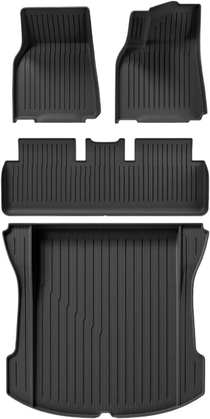 Compatible with Tesla Model Y 2021-2024 TPE 3D Car Floor Mats Cargo Liner Trunk Pad Set Waterproof All Weather Black(RHD 4PCS)