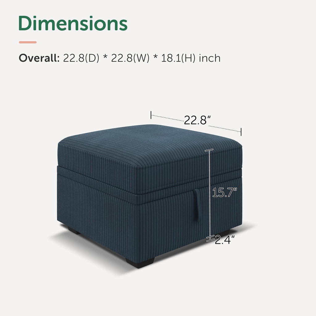 HONBAY Square Ottoman Module for Modular Sectional Sleeper Sofa, Storage Ottoman Footrest and Seat Cube, Velvet Blue