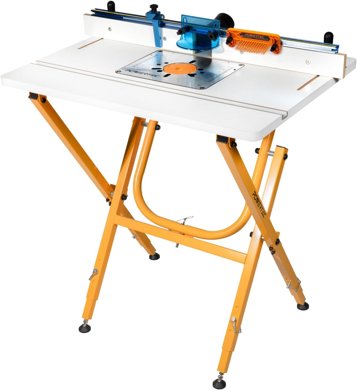 POWERTEC UT1010C Heavy Duty Steel Folding Work Stand with Router Tabletop, Aluminum Insert Plate and Router Table Fence System