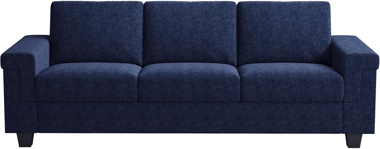 COPIAE 3 Seater Sofa Couch with Deep Seat, 90' Modern Upholstered Sofa with Armrests, Easy Installation, Comfy Couches for Living Room, Apartment, Blue
