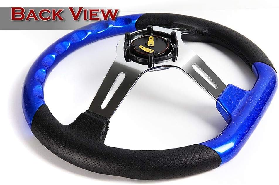 W Power Exclusive 13.5' Pearl Blue Wood Grip 6 Lug Bolt Hole Chrome 3-Spoke Vintage Steering Wheel