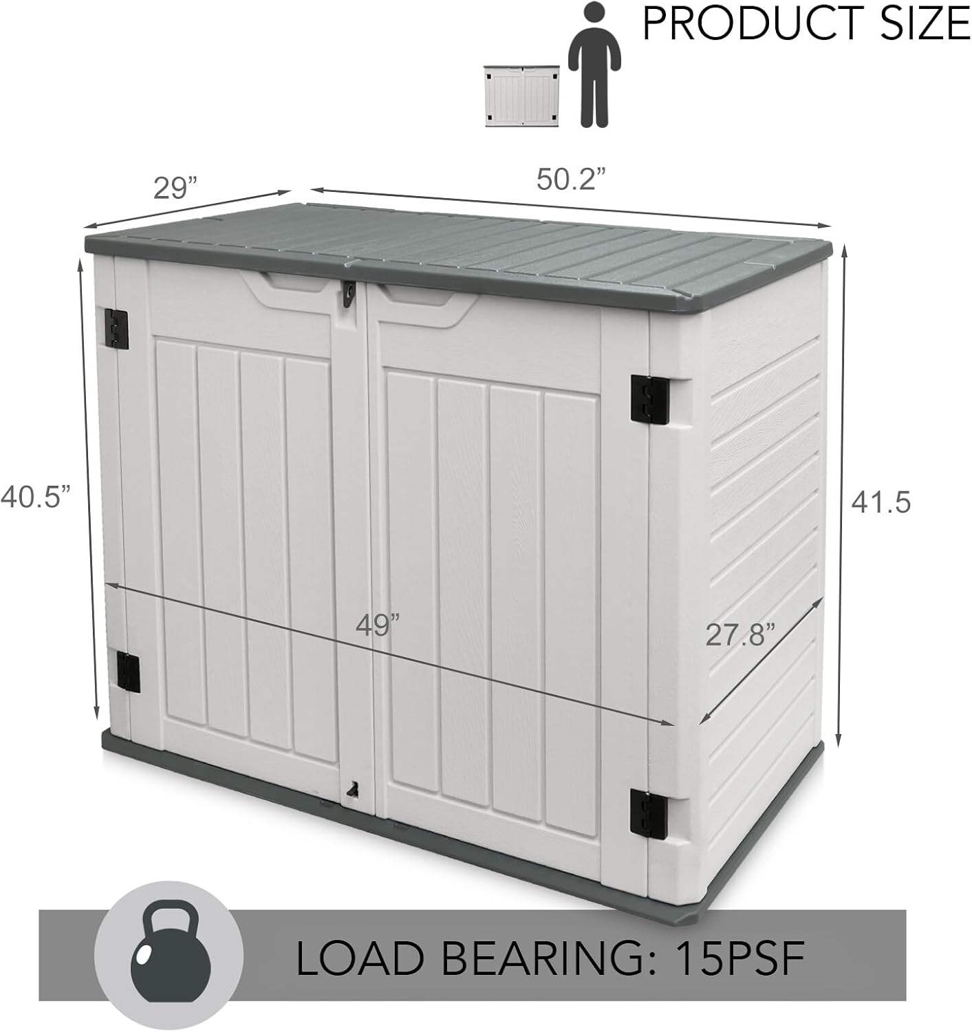 AJP Distributors 4ft x 2.5ft 35 cuft Outdoor Storage Shed, Waterproof Resin Horizontal Storage Box w/Lid & Lockable Doors for Backyard Garden Patio Pool - Bike Cushion Garbage Can Tools Lawn Mower