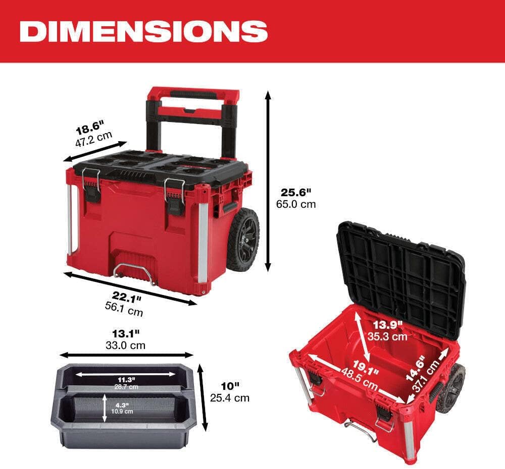Milwaukee Packout Heavy Duty Polymer Tool Box Combo Kit - Large, Standard & Rolling Boxes