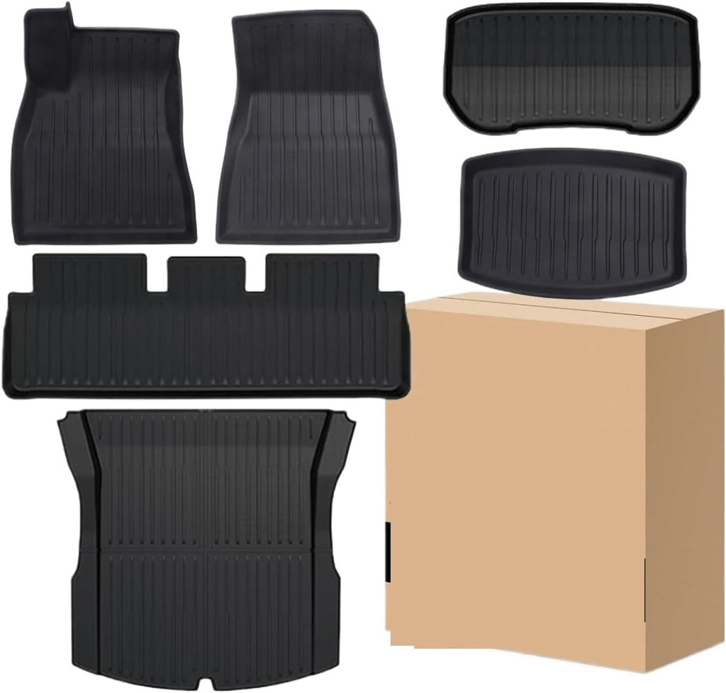 All Weather TPE Floor Mats Cargo Liner Compatible with Tesla Model 3 Highland 2024 Waterproof Anti-Slip Trunk Mats TPE Foot Pads(3PCS Trunk Set)