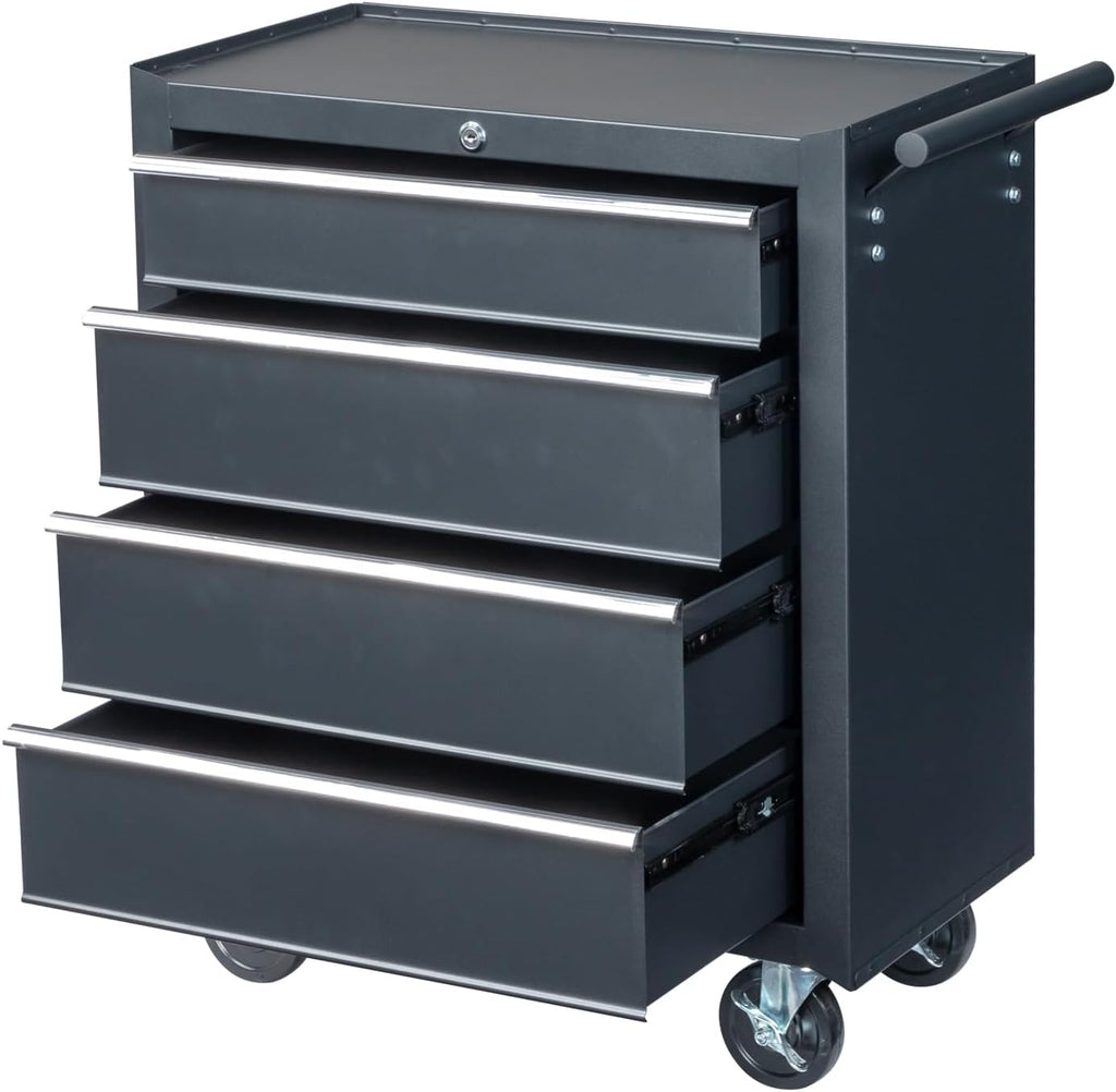 Metal Rolling Tool Box Organizer | Lockable Tool Chest with Wheels | Toolbox with 4 Sliding Drawers | Tool Storage Box Organizer for Garage Home Workshop & Tool Room