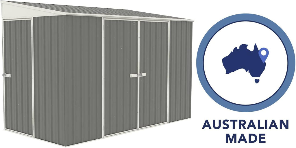 Absco Durango 5 Ft. x 10 Ft. Metal Storage Shed DIY Three Door Woodland Gray Galvanized Steel Bike Shed for Tools, Lawn & Garden Equipment, Outdoor Patio Furniture, Garden Lean to Shed Kit