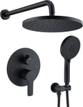 Iriber Shower System Wall Mounted Shower Faucet Mixer Set with Luxury High Pressure Shower head and 3-Setting Handheld, Bathroom Shower Trim Kit Contain Pressure Balance Valve, Matte black