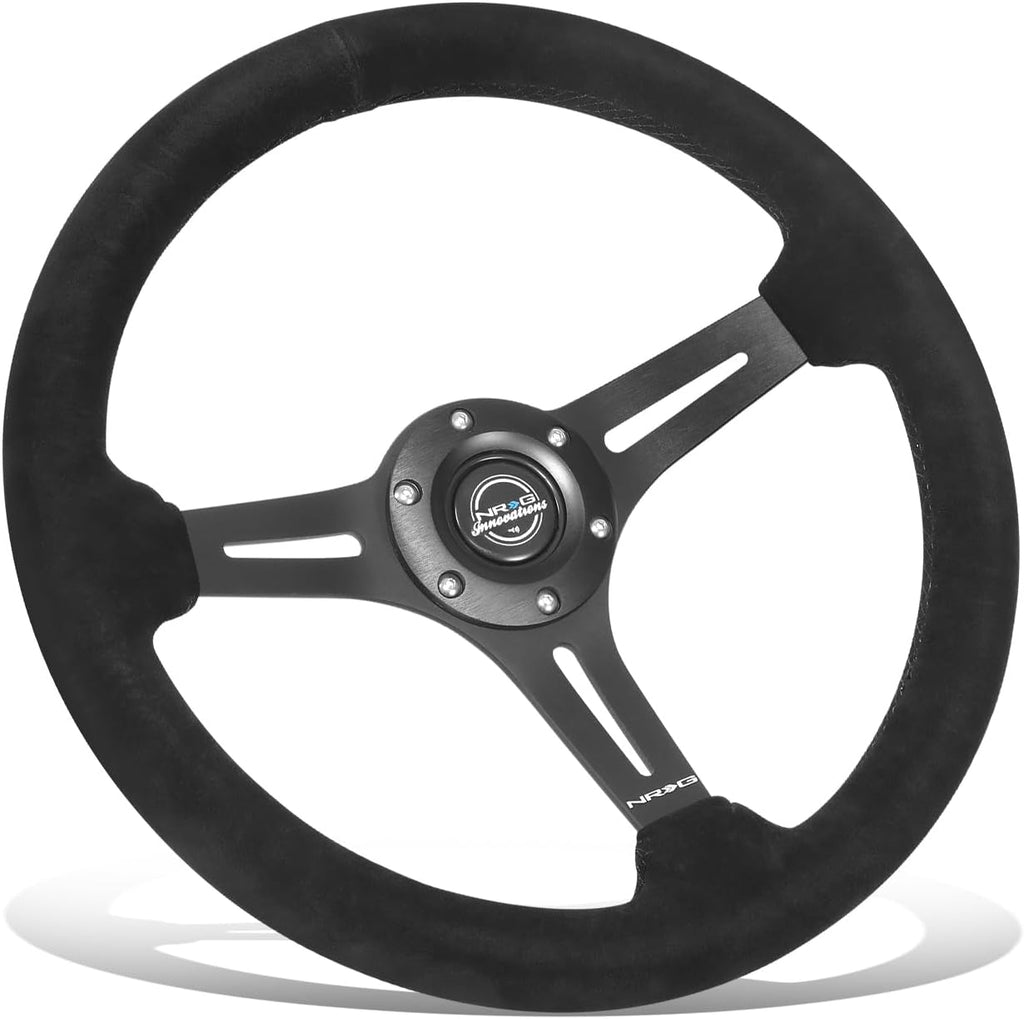 NRG Innovations NRG-RST-030S-BK Reinforced Steering Wheel - 350mm Sport Steering Wheel (2.5' Deep) - matte black spoke/Suede with Slits