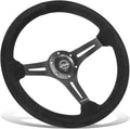 NRG Innovations NRG-RST-030S-BK Reinforced Steering Wheel - 350mm Sport Steering Wheel (2.5' Deep) - matte black spoke/Suede with Slits