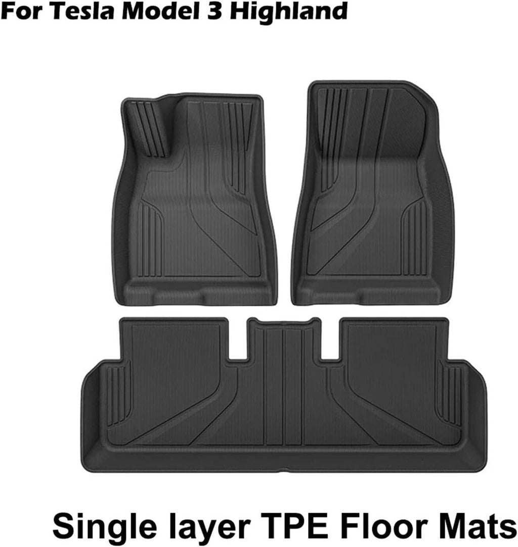 Floor Mats | Compatible with Tesla Model 3 Highland 2025 TPE All Weather Cargo Liner Water Resistant Single Double Layer Mats Accessories(SN-M3H FL 3PCS LHD)