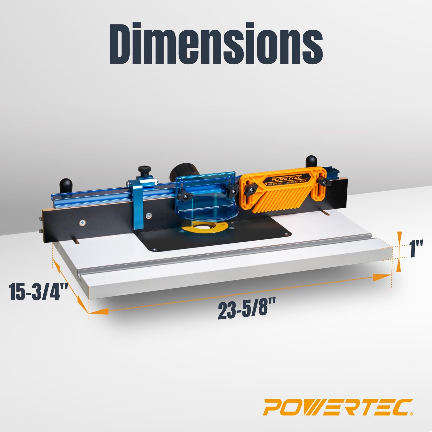 POWERTEC Benchtop Router Table with Steel Stand and Adjustable Fence – 24' x 16' MDF Laminated Top, Insert Plate, 2-1/2' Dust Port, Fence Stop, Featherboard & Additional Accessories (71402V)
