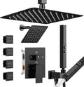 Shower System with Body Jets Matte Black, STARBATH 4 Way 12+6' Shower Faucet Sets Complete with 2 in 1 Handheld,Ceiling Mounted Rainfall Dual Shower Head with 4 Body Spray Jets, Shower Jets System