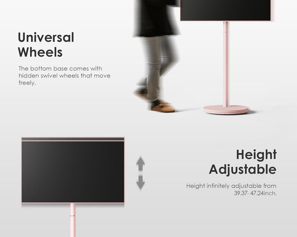 FITUEYES Design Mobile Rolling TV Cart for 32-65 Inches Television, Modern Corner TV Floor Stand on Wheels Fits Max VESA 400x400mm, V2 Portable Smart Television Cart,Pink, Master Series