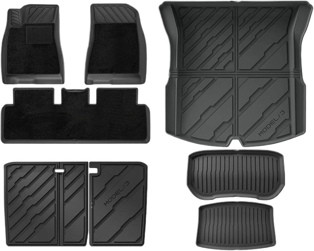 Compatible with Tesla Model 3 Highland 2024 2025+ TPE Floor Mats & Cargo Liner Trunk Mat Backrest Mats(11PCS Full Set)