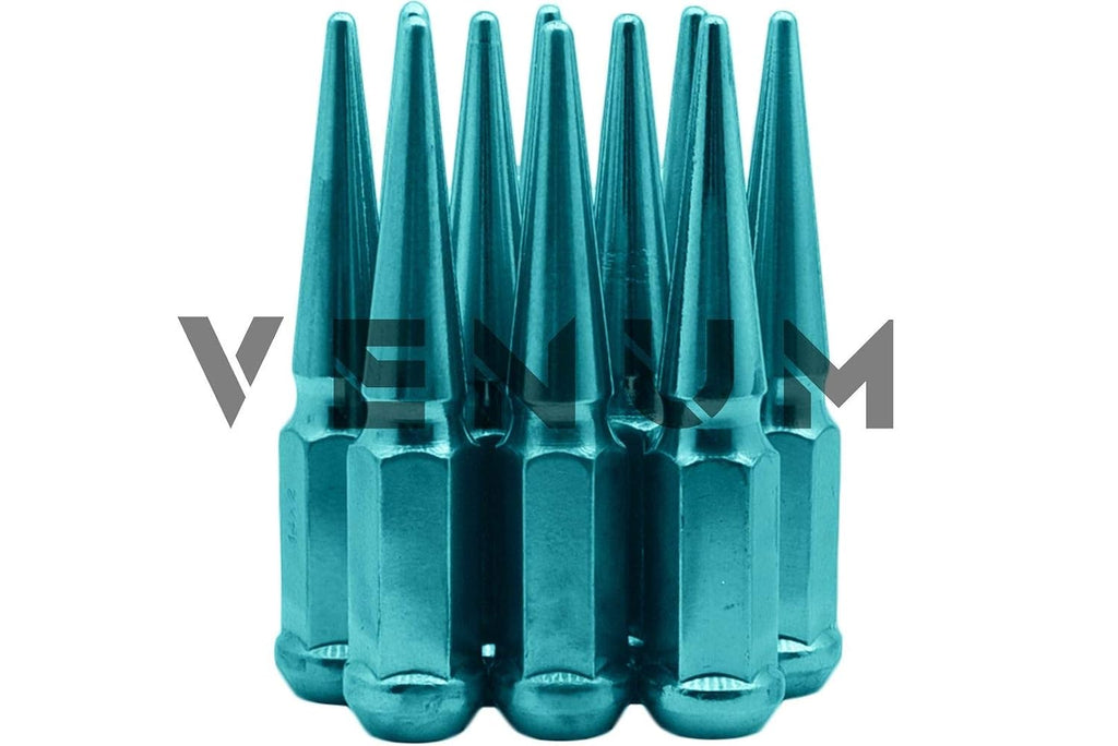 24 Pc Powder Coated Candy Teal Spike Lug Nuts | M14x1.5 | 4.5 inch Tall | 1 Piece Construction | Works/Compatible with 2015-2020 F-150 6x135 MM Bolt Pattern