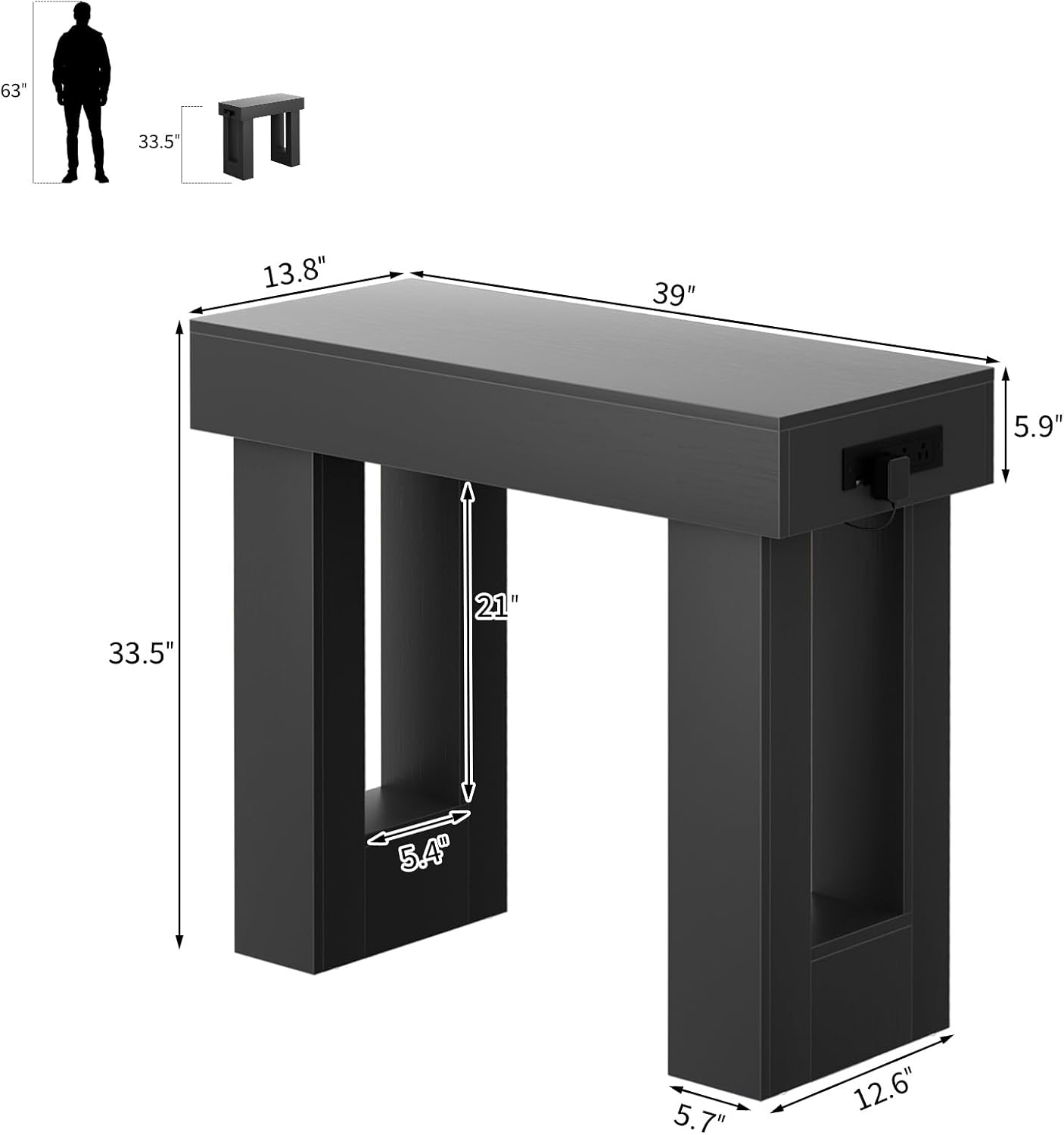 Unikito 39' Entryway Table with Socket and Sensor Light, Narrow Console Table with Storage Behind Couch, Farmhouse Entryway Table for Hallway, Behind the Couch, Living Room, Foyer