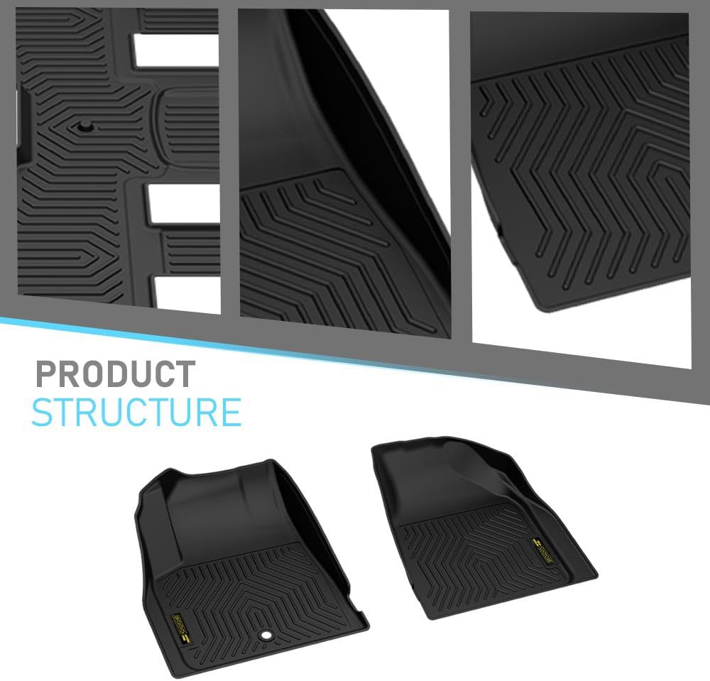 ALLGOOD TPE 3PCS All Weather Car Floor Mats Compatible with Chevy Travers/Buick Enclave/GMC Acadia 2009-2017 (Fit Vehicles with Bucket Seats On 2nd Row Only) Black Floor Liners for Car