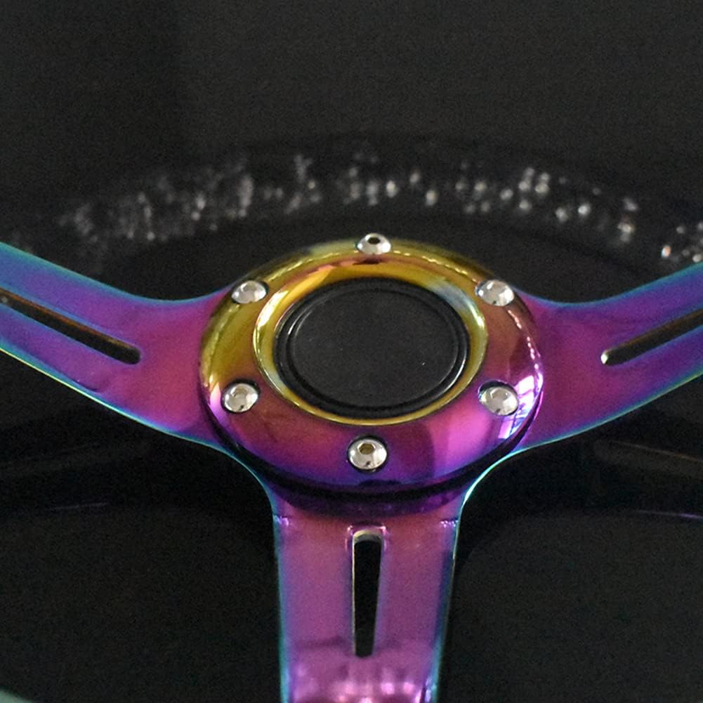 Car Steering Wheel,Universal 350mm/13.8 Inch Steering Wheel Deep Dish 6 Bolt Sports Drifting Steering Wheel with Horn Button and Screws for Most Vehicles,Pink Colorful