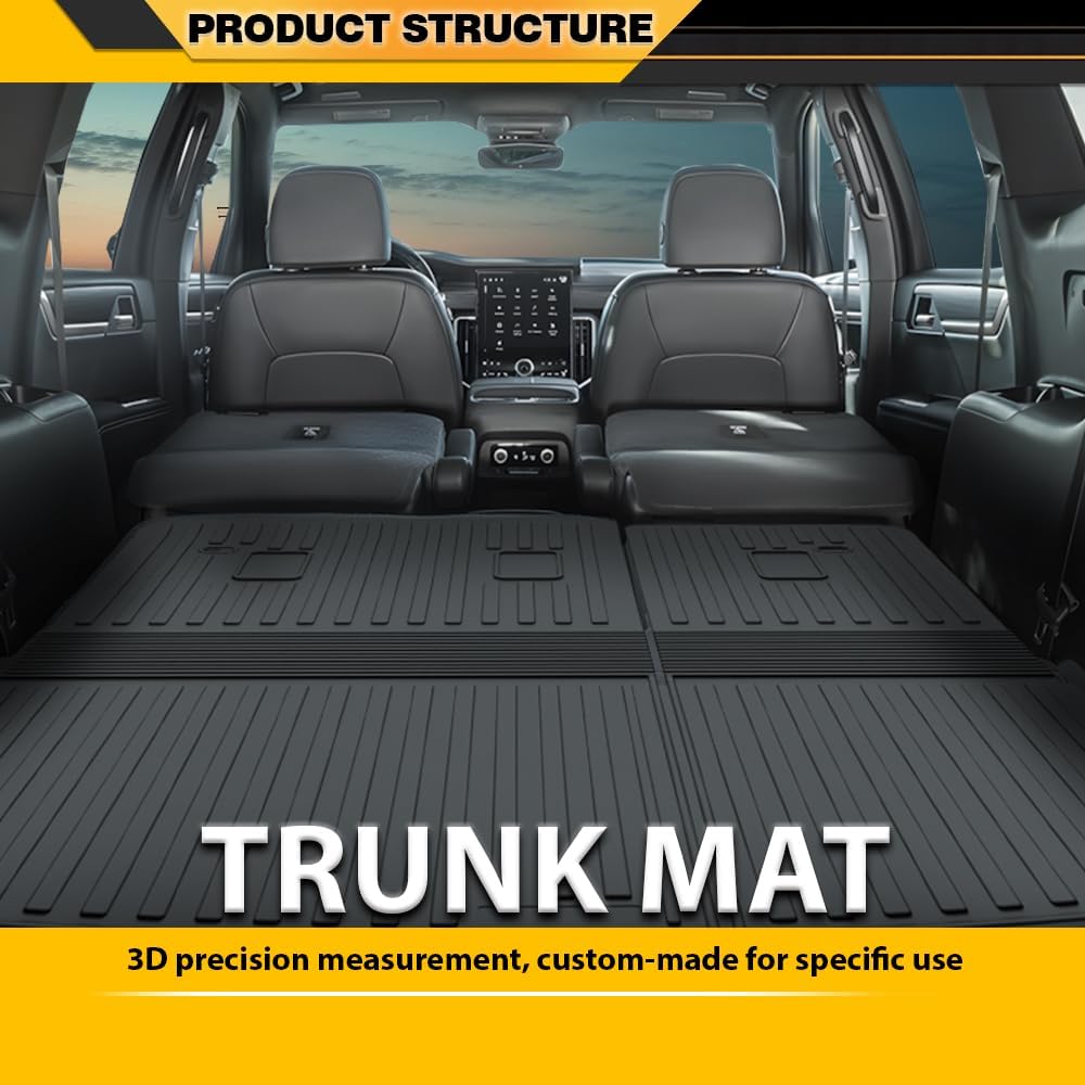 TPE Floor Mats Fit VW Atlas 7 Passenger 2018-2026 1st & 2nd & 3rd Row & Cargo Mat Truck Accessories Cargo Liners All Weather Protection 5PCS Black Alfombras para Carro