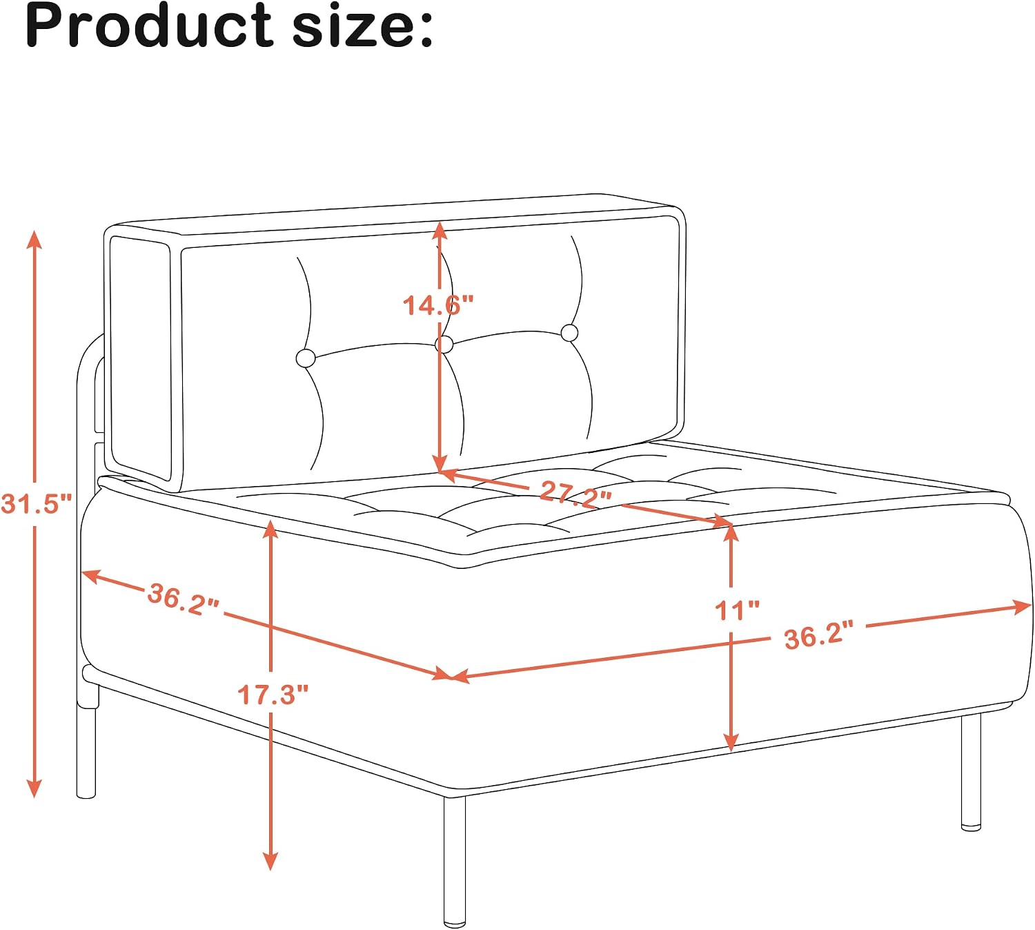 MCombo Modular Sofa Couch with Removable Cushion, Accent Sofa Chair, Upholstered Sofa for Living Room, Apartment, Office (Blue, Middle Seat)