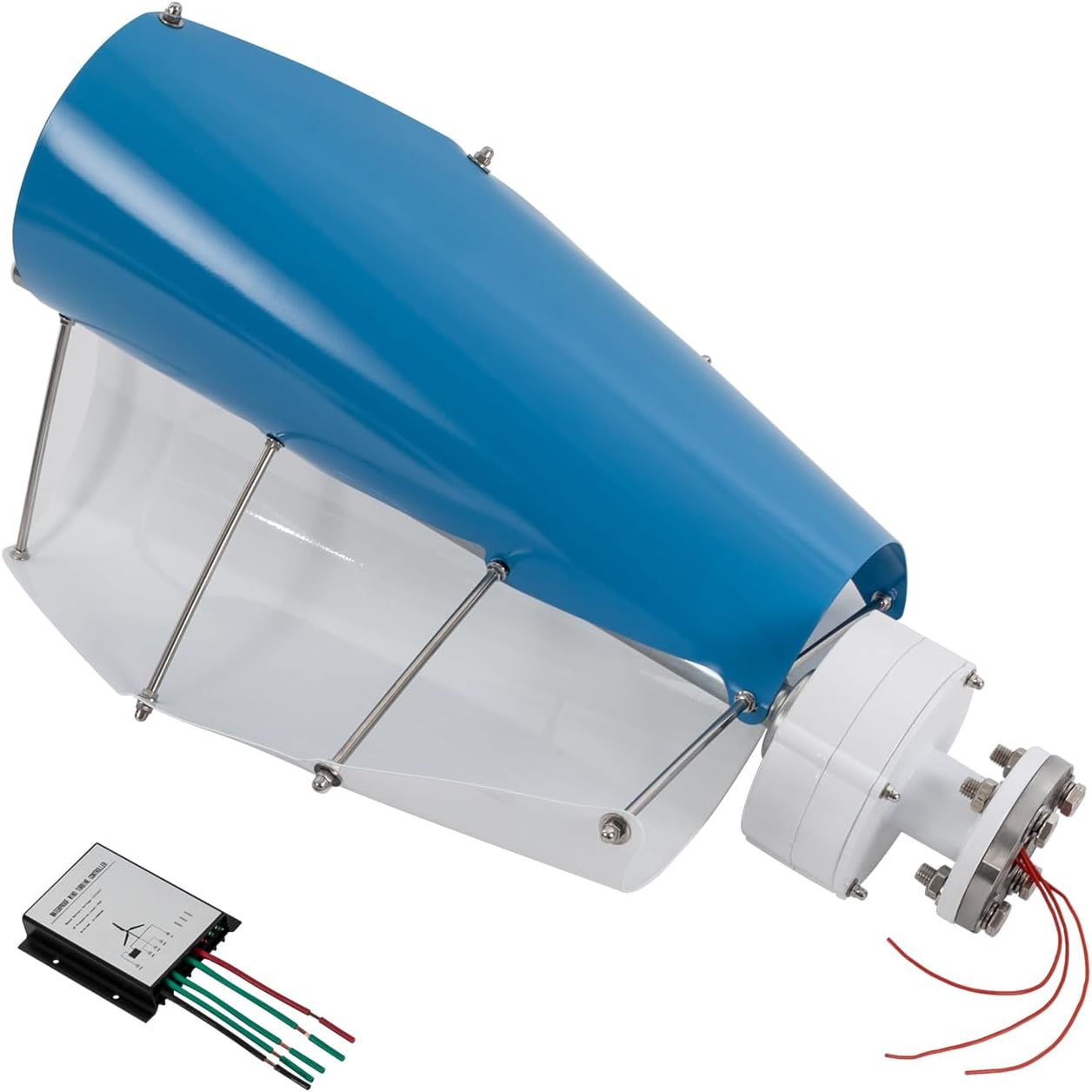 Wind Turbine, 100W 12V Vertical Axis Wind Turbine Generator Controller Wind Generator Kit Wind Turbine Machine Wind Power Generator Wind Power Tool for Home, Business, Boats, Gazebos (White and Blue)
