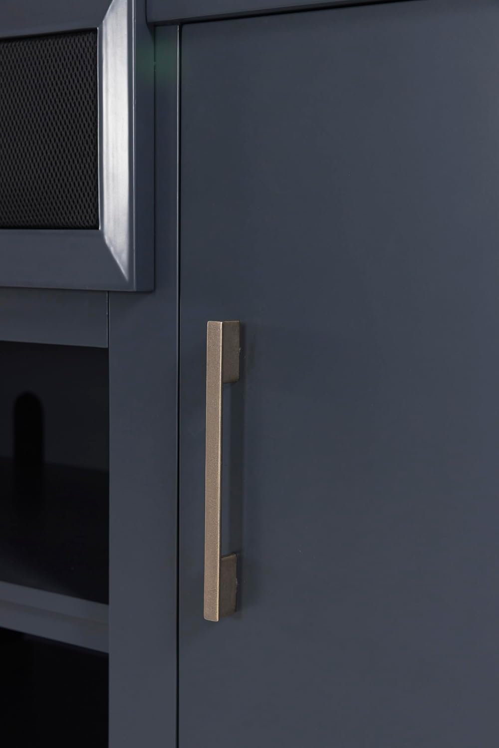 Signature Design by Ashley Landocken Contemporary 83' TV Stand for TVs up to 95' with Fireplace Option, 2 Cabinets, 2 Doors, 2 Adjustable Shelves, Open Cubbies and Cord Openings, Dark Brown & Blue