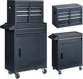 Metal Rolling Tool Box Organizer | Lockable Tool Chest with Wheels | Detachable Top Toolbox with 4 Sliding Drawers & Cabinet | Large Tool Storage Box Organizer for Garage Workshop & Tool Room