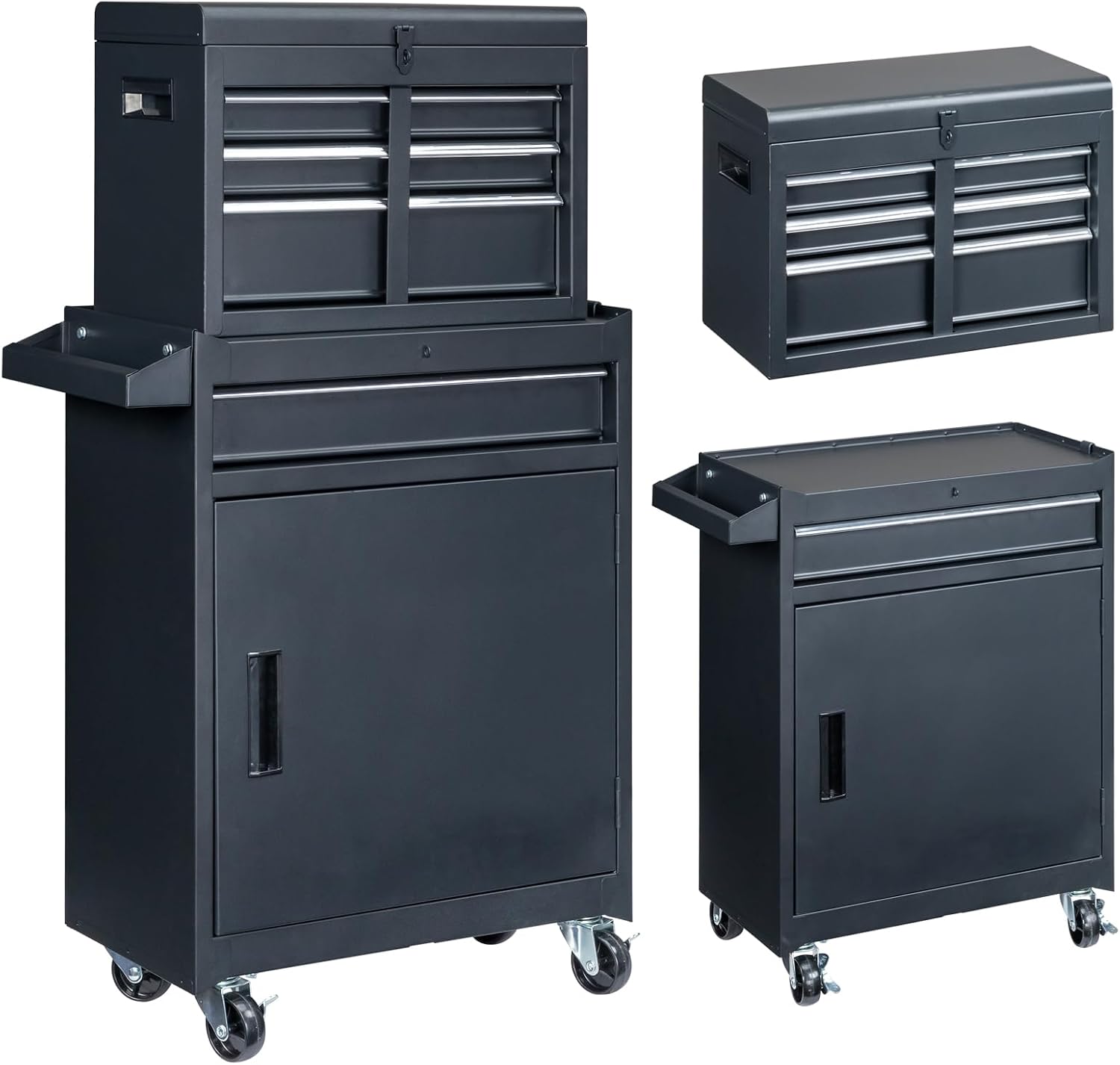 Metal Rolling Tool Box Organizer | Lockable Tool Chest with Wheels | Detachable Top Toolbox with 4 Sliding Drawers & Cabinet | Large Tool Storage Box Organizer for Garage Workshop & Tool Room