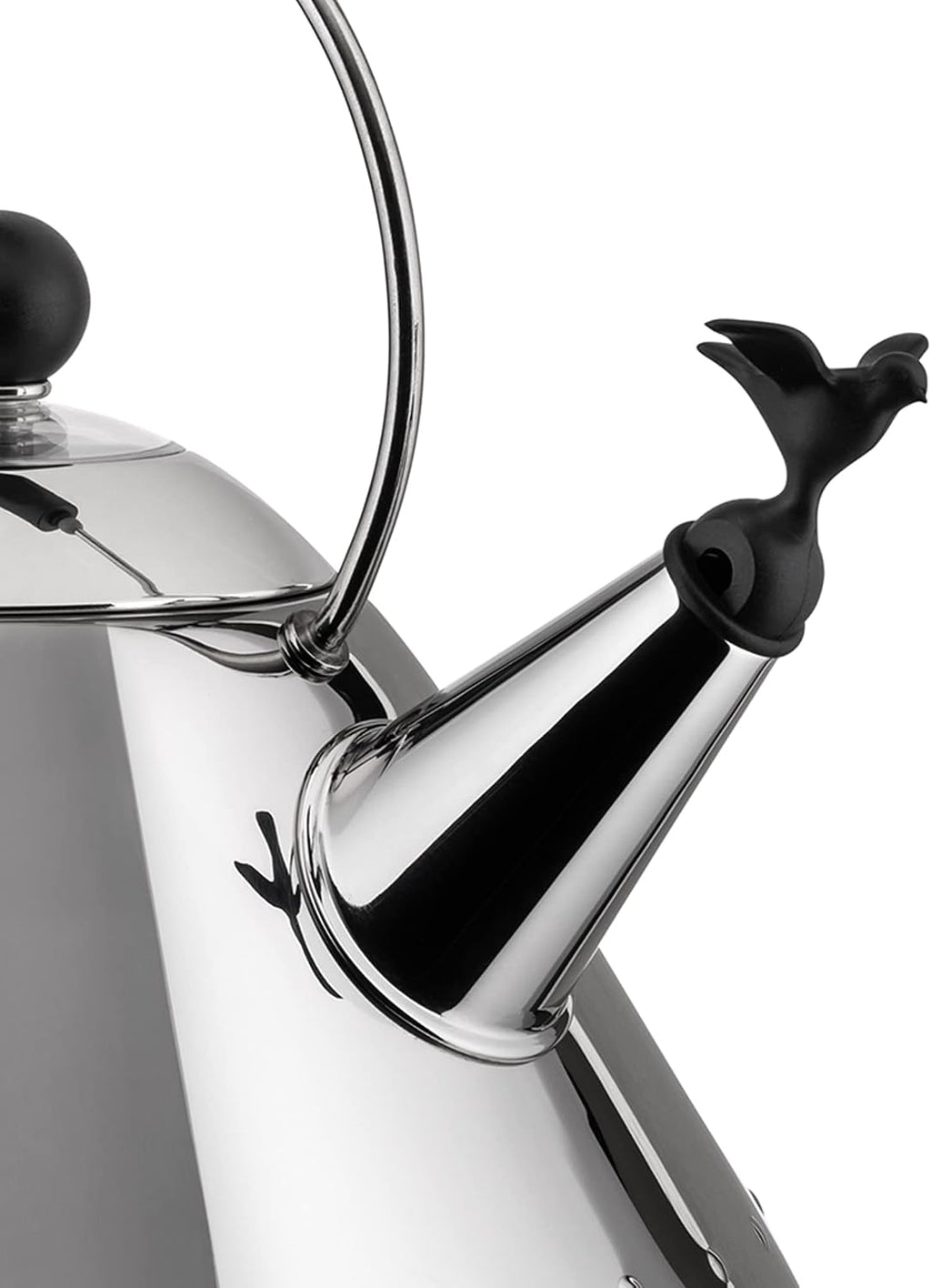 Alessi 9093 B - Design Kettle with Handle and Bird-Shaped Whistle, Stainless Steel and PA, Black