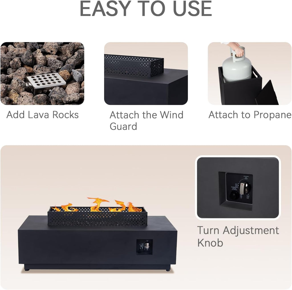 48 Inch Propane Fire Pit Table, 3-in-1 Rectangle Gas Fire Pits, 50,000 BTU Outdoor Fire Pit with Tank Cover, Griddle and Rain Cover, Suitable for Patio, Balcony and Courtyard