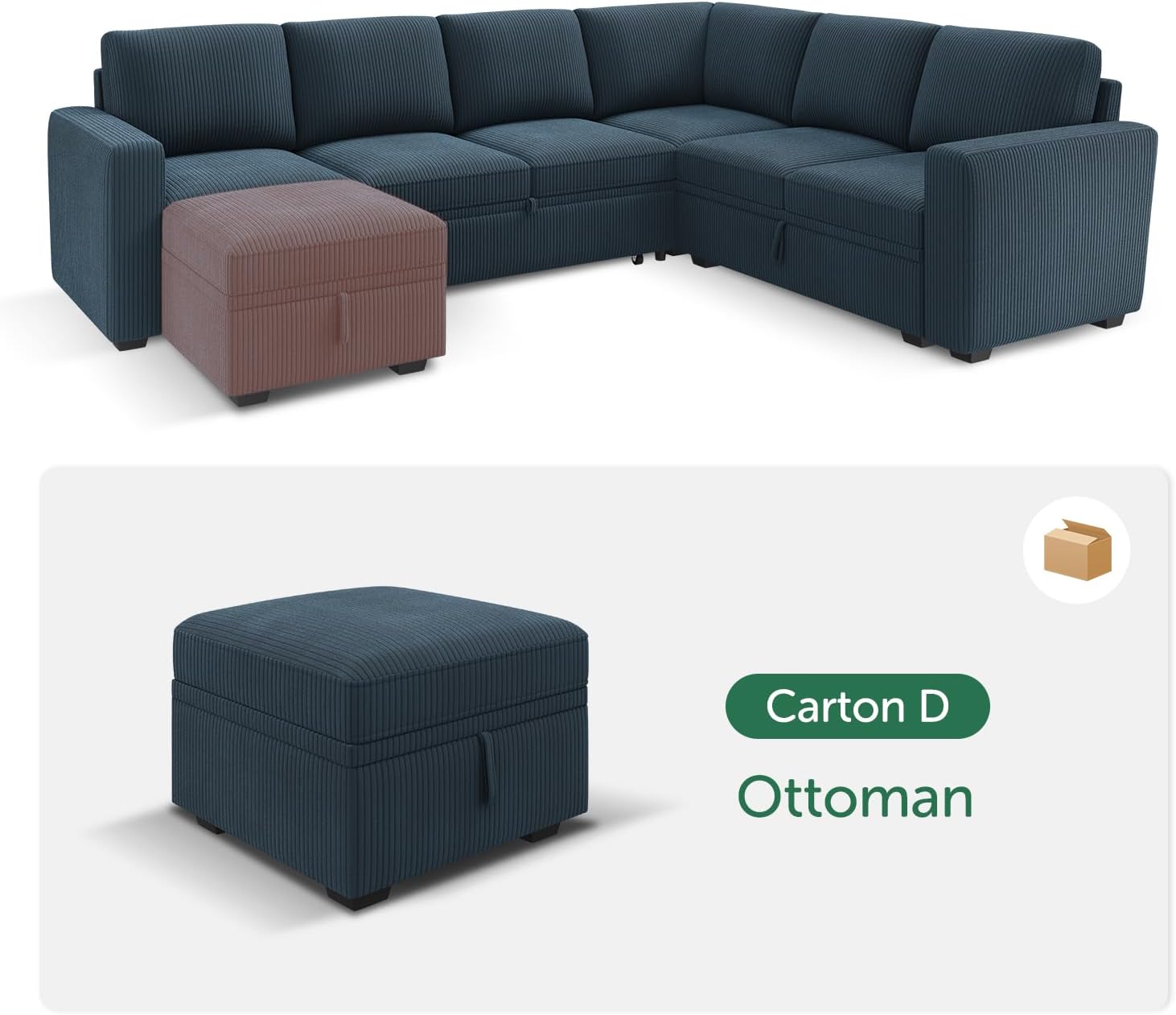 HONBAY Square Ottoman Module for Modular Sectional Sleeper Sofa, Storage Ottoman Footrest and Seat Cube, Velvet Blue