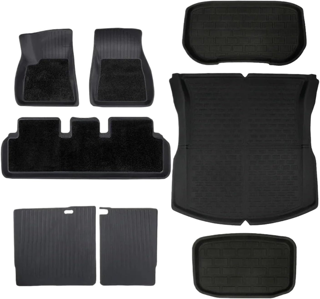 Floor Mats Compatible with Tesla Model 3 Highland All-Weather Cargo Liner Rear Cargo Tray Trunk Mat with Backrest Mat Interior Accessories(DL-FM-11PCS,Right-Hand Drive)