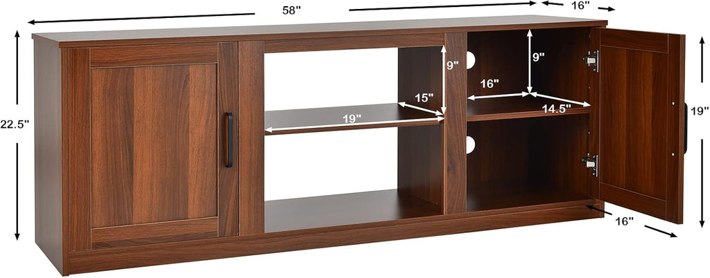 Tangkula Farmhouse TV Stand with Double Barn Doors, Media Entertainment Center for TVs up to 65 Inch, Rustic Wood TV Console Table with Storage Cabinets & Adjustable Shelves for Living Room