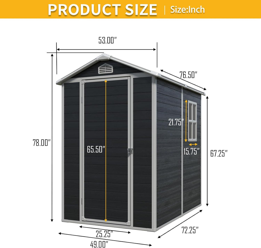 KEIKI 4x6 FT Outdoor Storage Shed Waterproof Resin Cabinet,Sloped Roof Polypropylene Frame with Lockable Doors for Patio Furniture