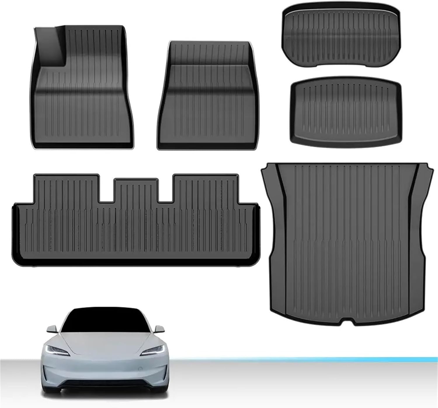 Floor Mats for Tesla Model 3 2024-2025 (Highland), All-Weather TPE Floor Liners & Cargo Liner, 6 Piece Full Set