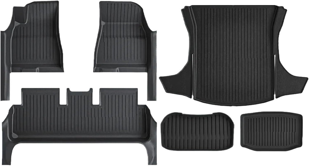Full Cover Floor Mat with Door Sill Protector All Weather TPE Anti-Slip Floor Trunk Mats Cargo Liner Compatible for Tesla Model 3 Highland(SN-Mats 6pcs)
